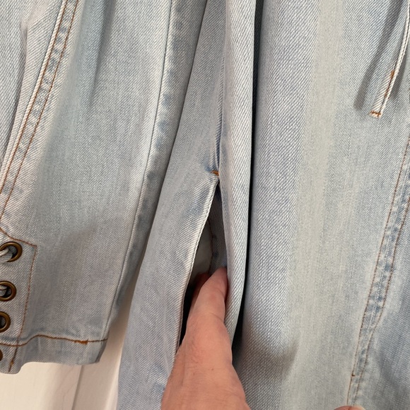 Ulla Johnson Manon Long-Sleeve‎ Denim Shift Dress Wrist Ties Puff Sleeves Zips - Picture 11 of 11